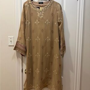 Embroidered Tan Tunic Dress
